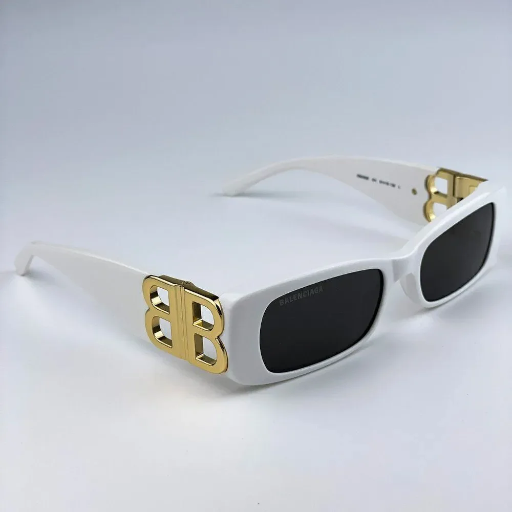 SALE! NEW Balenciaga BB0096S 011 White Gold Grey Rectangle Unisex Sunglasses